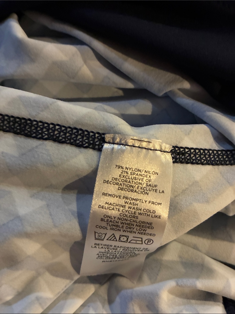 Lou and Grey women’s Blue Geometric Capri Leggings with White Stripe Detail - Picture 4 of 4